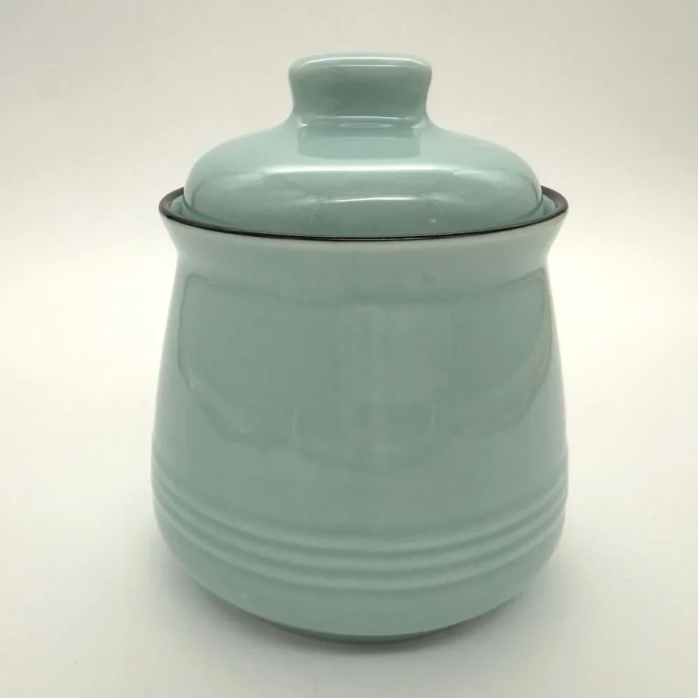 DAYYET Sugar Bowl w/Lid Spoon 10 oz Ceramic Turquoise Aqua Farmhouse Cottagecore